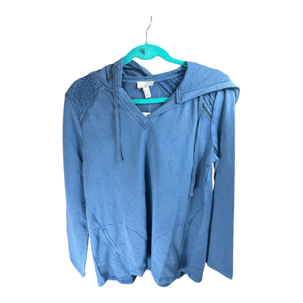 LOGO Life by Lori Goldstein French Terry Pullover Hoodie w Pintuck Steel Blue S - Picture 2 of 8